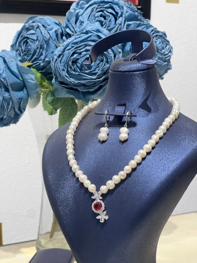 "Duo collier boucles perle djouher motif argent Brava Bijoux".