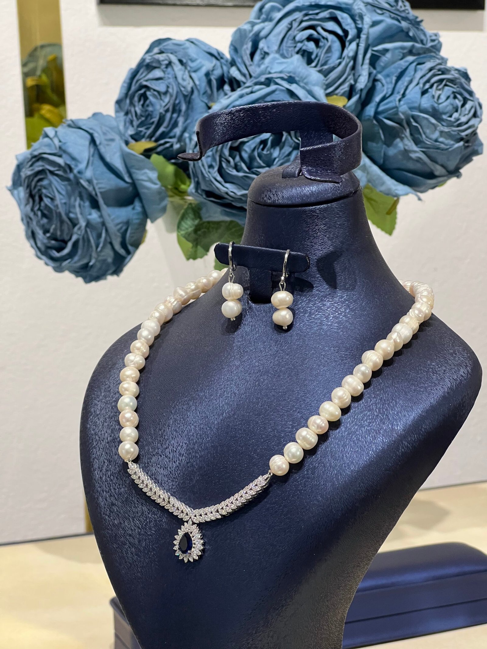 duo en perle de djouher motif long en argent